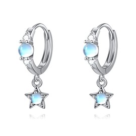 VENACOLY Star Earrings Sterling Silver Hoop Earrings Moonstone Dangle Drop Earrings Jewelry Gifts For Women Girls