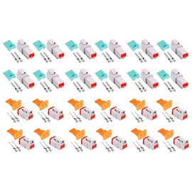 HUAZIZ DT Plug Kit, 12 Sets DT Male 2 Pin Sealed Grey Male and Female Car Waterproof Electrical Connector 2 Pin DT Series Cable Connector for Car Truck Boat 22-18AWG