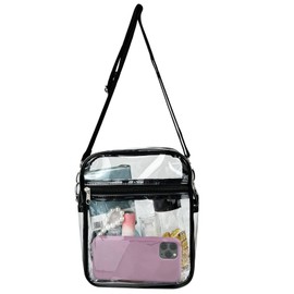 Jonnick Clear Crossbody Purse Bag, Clear Bag Stadium Approved for Concerts Sports Events Festivals (Black, small)