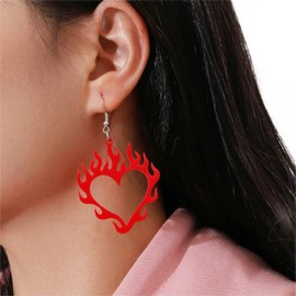 TseenYi Acrylic Flame Earrings Hollow Heart Dangle Hook Earrings Big Love Heart Drop Earrimgs Heart Spark Ear Hook Ear Accessories Jewelry for Women and Girls(Red)