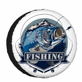 Bass Fish Spare Tire Cover 15 inch Wheel Jump Bass Fishing Hunting Camping Protectors Weatherproof Universal for Trailer Tire Cover Rv SUV Truck Camper Travel Trailer