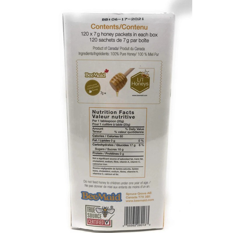 Beemaid Honey Packets (120 X 7g Li'l Honeys Packages) 840g