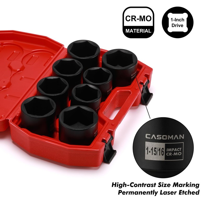 CASOMAN 1/2-Inch Drive Shallow Spindle Axle Nut Impact Socket Set,1-9/16"
