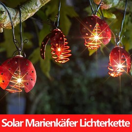 AMZSTAR Solar Ladybugs String Lights, Waterproof 13ft 10LED Metal Fairy Lights,Solar Outdoor Lights Garden Decoration Patio Lights for Lawn Yard Garden Wedding Christmas Party Decor (Warm White)