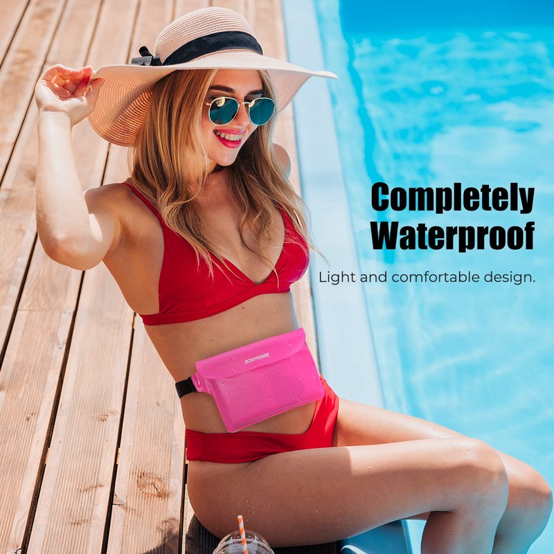 2-Pack Waterproof Pouch Bag with Waist Strap, Pink and black,