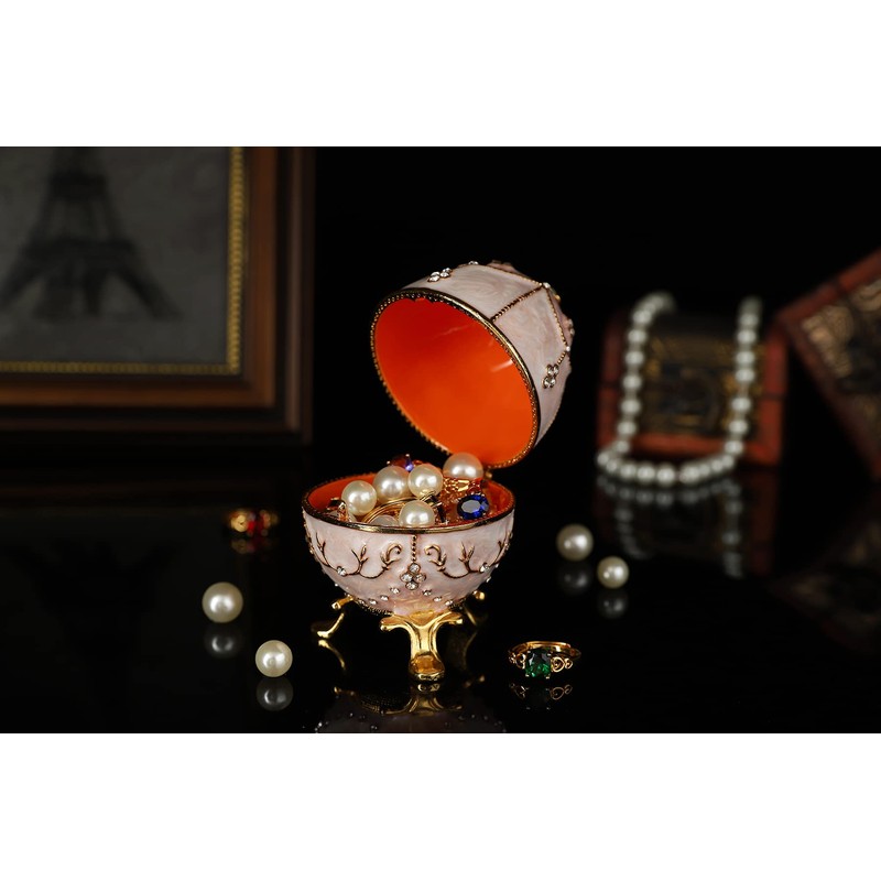 QIFU Hand Painted Easter Egg Figurine Trinket Box Hinged, Unique