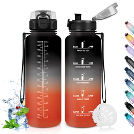 HoneyHolly Trinkflasche 1,5 Liter, Auslaufsicher, Trinkflasche Sport, Motivierende mit Zeitmarkierung, Wasserflasche, mit Filter, Trinkflasche Kohlensäure Geeignet, für Outdoor Gym Fitness Wandern