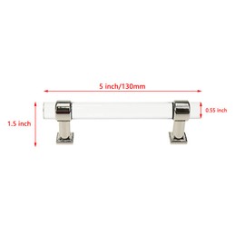 Bitray 5PCS Clear Cabinet Pulls 3.8-inch Hole Center Acrylic Pull Handles Polished Chrome Drawer Pulls