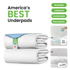 IMPROVIA® Washable Underpads, Heavy Absorbency Reusable Incontinence Pads for Kids, Adults, Elderly, and Pets - Waterproof Protection for Bed, Sofa, Furniture, Floor White & Blue (2 Pack - 34x52)