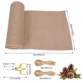 USHOP Jute Table Runner Roll 30 x 100 cm, Beige Jute Ribbon Table Runner, Table Decoration, Vintage, Can be Cut to Size, with 20 m Jute String for Table, Wedding Decor, Farmhouse Party, Communion