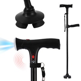 Ready Walker Cane，Walking Canes for Women & Men，Folding Cane with Led Light and Alarm, with Side Handle, Collapsible Cane Lightweight, Free Self Standing Foldable Stick for Seniors & Adults