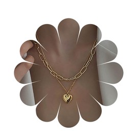Cimenexe Bohemian Layered Heart Necklace Gold Heart Choker Necklace Love Heart Pendant Necklace Paperclip Link Chain Necklace Jewelry for Women and Girls Gifts