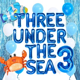 Three Under the Sea 3rd Birthday Party Decorations for Boy Under the Sea Balloons Banner Three Birthday Party Ocean Seashell Baby Shower Decor Boys Party Supplies