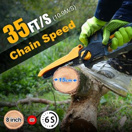 Prunarbo Mini Chain Saw Battery Powered 8 Inch, Hand Held Small Electric Chainsaw Cordless Compatible with Makita 18V Batteries Auto Oiler 8000mAh Lithium Cell for Tree Branch Wood Cutting PR-E8