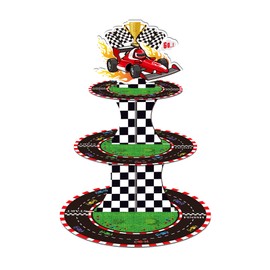Racing Cupcake Stand for 24 Cupcakes 3 Tier Cupcake Stand Racing Theme Party Supplies Cupcake Display Holder for Birthday Party, Baby Shower, Party Cupcake Stand