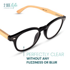 Black Retro Bamboo Frame Round Reading Glasses for Women & Men with Sturdy Made - Spring Hinges Readers for Women & Men - Trendy for all Face Shapes High End Fashion Reader Glasses - Cheaters 2.25