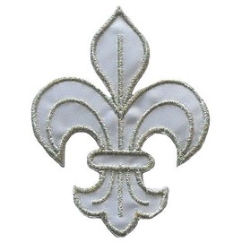 White-Silver Fleur de Lis Scout DIY Applique Embroidered Sew Iron on Patch