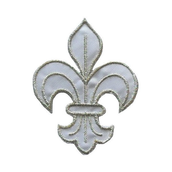White-Silver Fleur de Lis Scout DIY Applique Embroidered Sew Iron