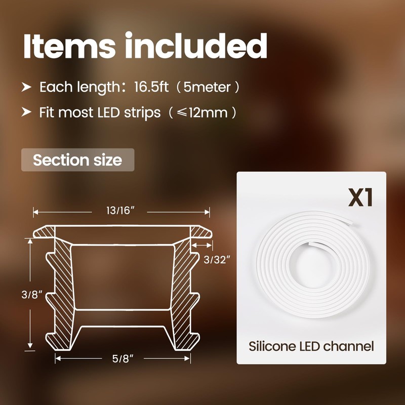 Muzata 16.5FT/5M Spotless Silicone LED Channel White Bendable LED Diffuser