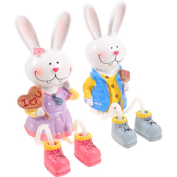 MAGICLULU 2Pcs Easter Bunny Figurines Resin Easter Rabbit Shelf Sitters