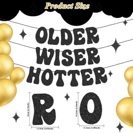 YYBD Older Wiser Hotter Banner Glitter Happy Birthday Banner Paper Banner Shiny Birthday Sign Funny DIY Banner for Women Men 30th 40th 50th 60th 70th 80th Birthday Party Supplies Decoration (Black)