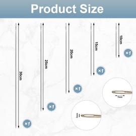 VEGCOO Large Sewing Needle, 5 Pcs Sewing Needles Needles for Sewing Large Needles for Sewing Extra Long Sewing Needle,for Home Or Work (Silver, 10/15/20/25/30cm)