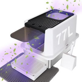 RIZZARI Stainless Steel Cat Litter Box, Semi-Enclosed Litter Box with Raised Edges, Anti-Leakage & Odorless, Large Litter Box for Small to Large Sized Cats (Pure Black,23.8" L*15.9" W*16.1" H)