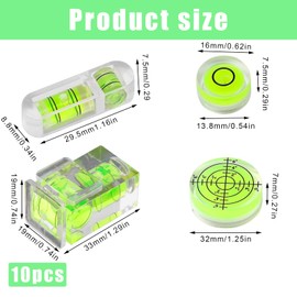 MsTeco Mini Bubble Spirit Level, Small Spirit Level Square Round Spirit Level Set for Camera, Camping, Caravan, Motorhome, Pack of 10