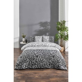 Nuit Des Rêves XXL Quilt Cover Set (155 x 220 cm), Black/White/Grey, 65% Cotton/35% Polyester, Machine Washable, 120 Thread Count, Button & Envelope Closure, Stylish & Comfortable Bedding