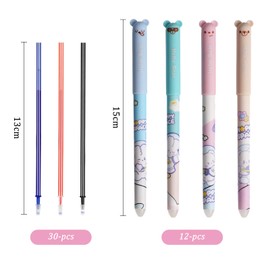 CONNECTION Erasable Pens Set of 12 Rabbit Erasable Ballpoint Pen Cartoon Rabbit Rollerball Pen Erasable with 30 Refills and 2 Erasers for Children, School, Office Supplies (Multi-Colour)