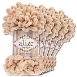 Alize Puffy Wool Chenille Loop Wool, 5 x 100 g, Crochet and Knit without Tools, Clothing, Accessories, Blankets, Rugs (310 | Honey)