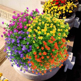8 paquetes de flores artificiales artificiales para exteriores, resistentes a los rayos UV, no se decoloran, plantas de plástico sintético para jardín, patio, porche, ventana, caja de hogar