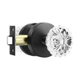 Heittis1 Pack Crystal Door Knobs Interior,Round Passage Glass Door Knob for Hall/Closet,Matte Black Finish