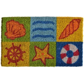 HomeRoots 18" X 30" Orange Yellow Coir Seashells Outdoor Summer Door Mat