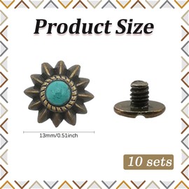CABODYALS 10Pcs 13MM Screw Back Metal Rivets Leather Craft Rivet Studs Imitation Turquoise Decorative Rivet Sunflower Shape Rivet Button for Repair Luggage Shoes Bags Purse DIY Accessories