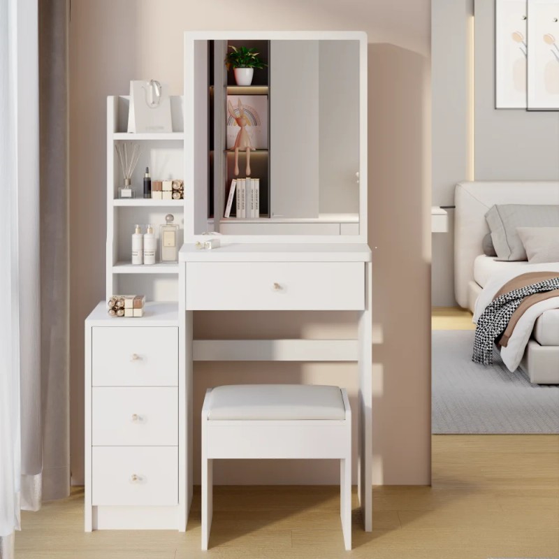 29.2" Small Space Left Bedside Cabinet Vanity Table + Cushioned