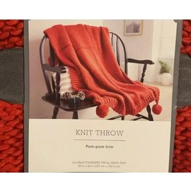 Threshold Solid Chunky Knit Throw Blanket with Pom Poms Tassels RED
