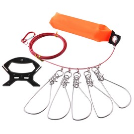 CHSEEO Fish Stringer Kit, 11 Feet Stainless Steel Fishing Stringer Holder with 5 Press Studs, Metal Threading Needle Float Portable Storage Bag Fishing Equipment Accessories Gift for Men Red
