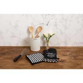 Primitives by Kathy Black & White Buffalo Check Welcome to Adulthood Favorite Oven Mitt & Potholder Set