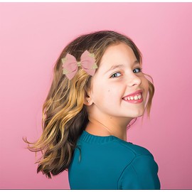 Koolgil 4-inch Glitter Hair Bow Clips Girls Sparkly Ribbon Bow Cheer Barrettes Alligator Hairpins for Baby Girls, Toddler, Kids and Teens Accessories Gift Set of 2 (Dusty Pink)