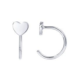 PAVOI 14K Gold Plated 925 Sterling Silver Huggie Half Hoop Earrings | Hypoallergenic Minimalist Tiny Cartilage Earring (Heart, White Gold)