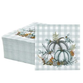SietDESEO 50 Pieces 3-ply Fall Pumpkin Napkins - Blue White Thanksgiving & Party Napkins for Dinner, Kitchen & Bathroom