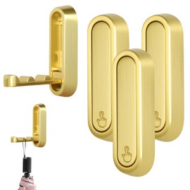 Kaluofan Foldable Wall Hook, 3 PCS Fold Down Wall Gold Hooks, Folding Gold Coat Hooks for Hanging Heavy Duty for Coats, Bags, Towels, Hats No Rust Indoor, Outdoor (with Screws and Glue)