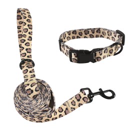 Luvable Friends Unisex Pet Collar and Leash Set, Leopard, Small