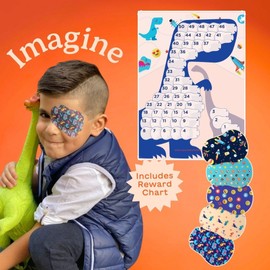 Speckles- HIDE&SEE Kids Eye Patches (Dinosaur) Fun & Comfortable Hypoallergenic Patches for Amblyopia & Strabismus Treatment, IMAGINE Pack for Boys & Girls includes motivational Reward Chart (50 Pack)