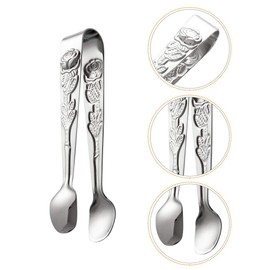 Mini Serving Tongs, 4Inch Rose Pattern Stainless Steel Sugar Cube Tongs, Sliver Small Ice Tongs for Tea and Coffee Party (Silver)