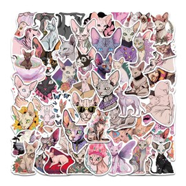 50 Pcs Sphynx Cat Stickers Set – Cute and Stylish Sphynx Cat Designs for Laptops, Water Bottles, Notebooks, and More
