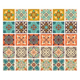 30 pegatinas de azulejos marroquíes bohemios, autoadhesivas, de PVC, impermeables, diseño retro, para decoración de salpicaduras de cocina, baño, 4 x 4 pulgadas (A)