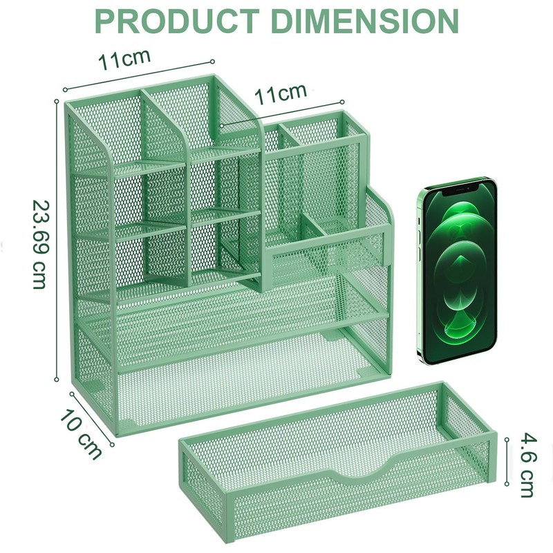 Marbrasse Mesh Desk Organiser, Multifunctional Pen Holder with Drawer, Storage