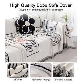 GPQAWER Boho Sofa Cover, Reversible Couches Covers Washable Chenille Couch Covers for 3 Cushion Couch Pet Friendly Couch Cover for Dogs Furniture Protector for Pets (Murals Black 71" X118")